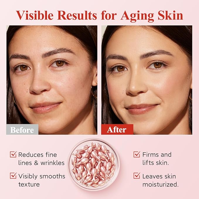 HKH Retinol Serum for Face - Anti Wrinkle Facial Serum with Vitamin C & Vitamin E, Vit A Capsule with Collagen for Women, Reduces Fine Lines, Firming Skin, Moisturise, Travel Friendly (76 Capsules)