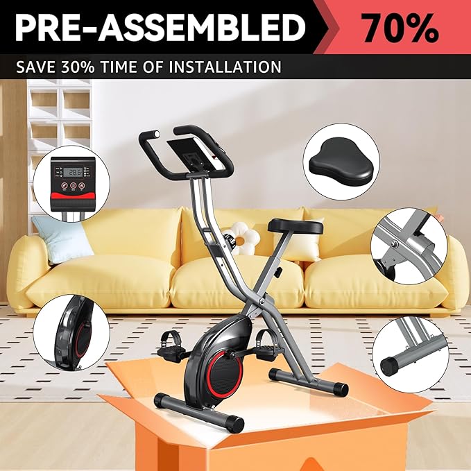 Foldable Exercise Bike for Small Apartments, Stationary Bikes for Home, Indoor Portable Cycling Bike with 16-Level Magnetic Resistance, 260LBS Capacity, 5.5 LBS Flywheel, Designed for Small Space Workout 816