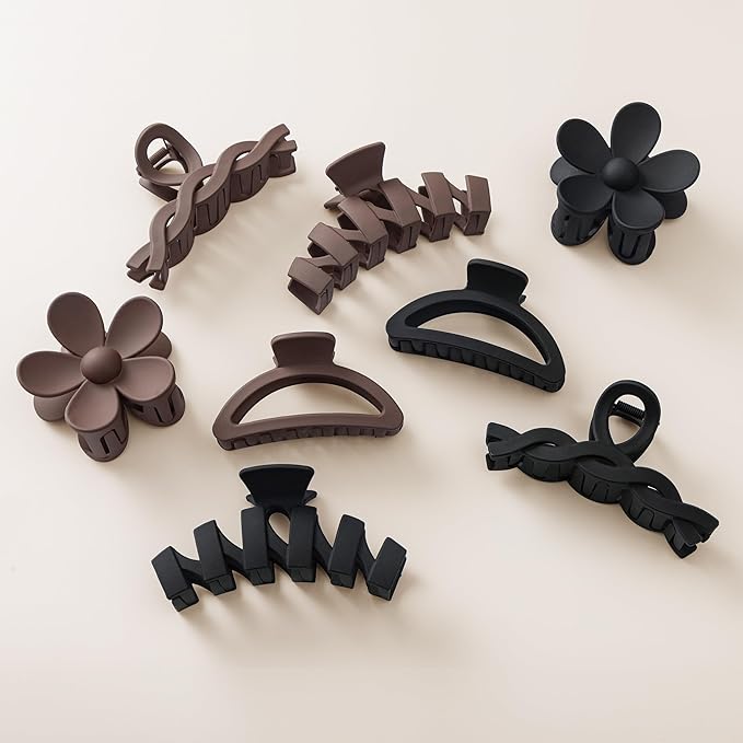 8PCS Hair Clips for Women, Flower Claw Clips for Thick Hair, Non-Slip Hair Accessories with Multi-Styles, Neutral Colors Hair Claw Clips and Variety Pack, Ideal for Girls