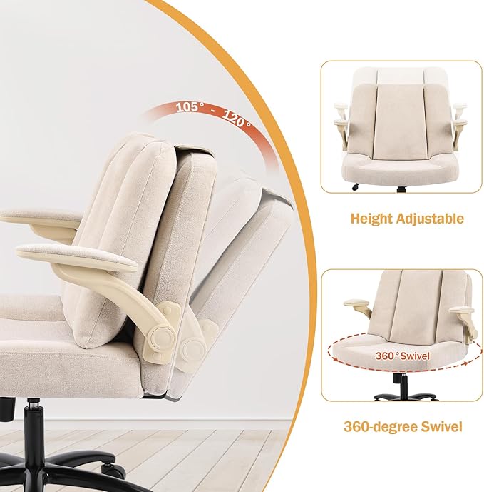 Criss Cross Chair with Arms, Plus Size Cross Legged Desk Chair with Flexible Back Cushion, Adjustable Arm Rest, Extra Wide Seat, 350lbs Fabric Home Office Chair with Castors and Bell Glides, Black