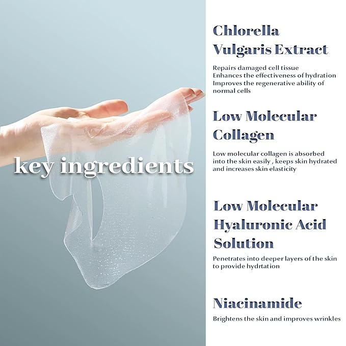 Chlorella Deep Hydrating Mask,with Bio-Collagen,Hyaluroic Acid and Chorella | Sheet Facial Mask Skincare | Improves Hydrating,Firming,Glowing | Skin moisturizer masks,5ea