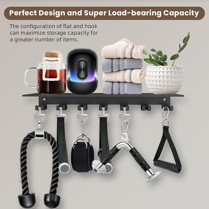 Floating Shelf Organizer Compatible with Tonal Accessories Wall Mount Hanger with Hooks T-Lock Adapters Home Gym Weight Storage Equipment Metal Rack Holder Bracket Hanger Workout Fitness (Classic)