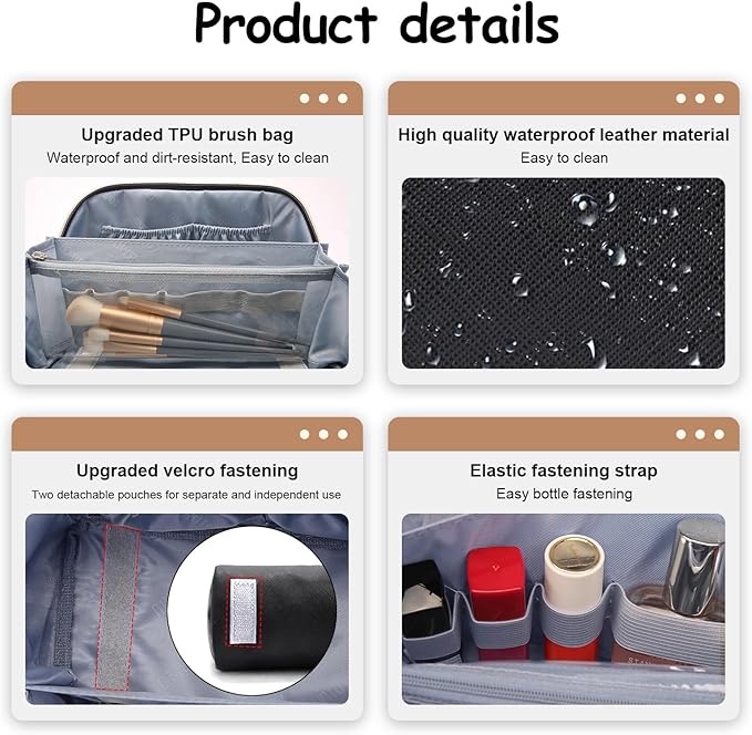 BOYATU Travel Makeup Bag Organizer Cosmetic Bag: 3 Pcs Set Make up Bags for Women with Handle - Waterproof Vegan Leather Toiletry Bags Travel Essentials Pouch with Compartments (G-02-Black)
