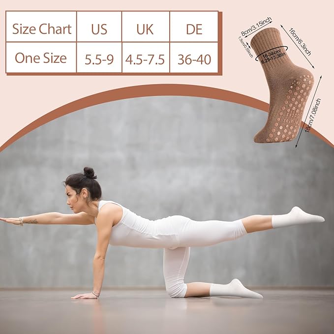 Jspupifip 4 Pairs Pilates Socks with Grips for Women Cotton Athletic Crew Socks for Barre Hospital Workout