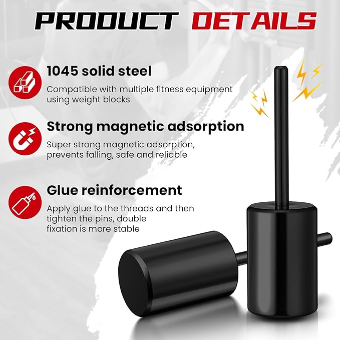 Lasnten Weight Stack Pin Extender for Cable Machine & Home Gym, 10 mm Gym Pin for 2" Weight Plates That Have a 2"(50.8mm) Hole