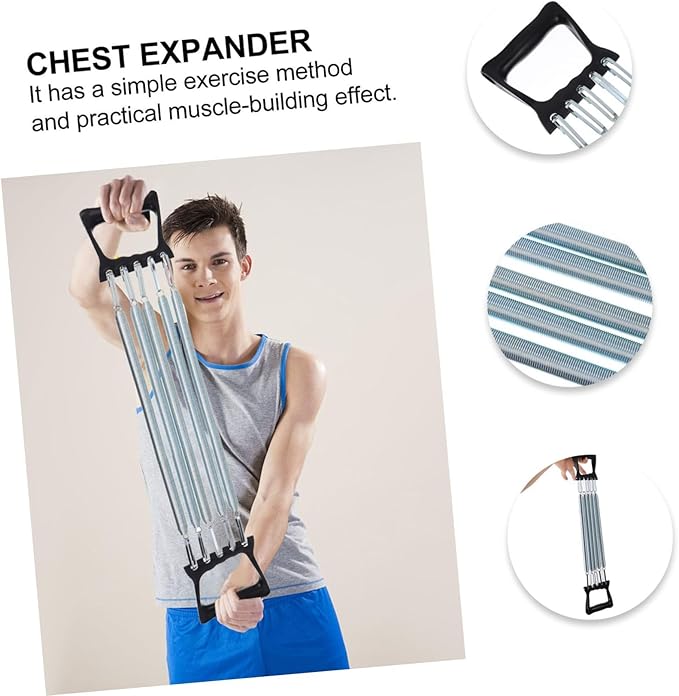 Kisangel 1pc Spring Chest Expander with 5 Springs Arm Muscle Strength Exercise Gym Stretch Rope Arm Trainer for Indoor Fitness Workout