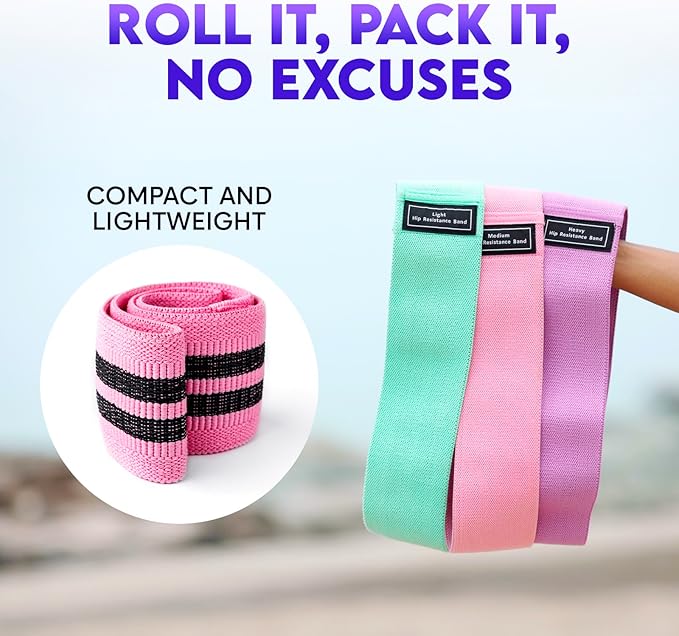 Wide Fabric Resistance Bands for Working Out | 3 Strength Level Non-Slip Exercise Booty Bands for Women & Men | Comes with a Bag and Tape Measure | for Gym, Yoga, Pilates