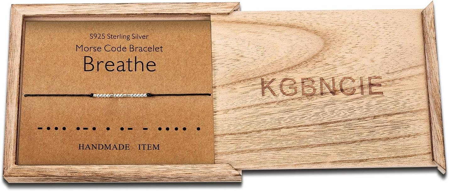 KGBNCIE Morse Code Bracelet for Women Sterling Silver Beads on Silk Cord Secret Message Fuck Friendship Inspirational Encouragement Bracelet Gift for Her