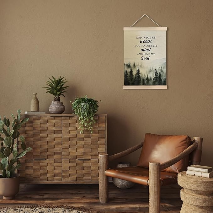 JINYO Inspirational Wall Decor, and into the Woods I Go to Lose My Mind and Find My Soul Forest Wall Art Poster, Misty Nature Landscape Wall Decor for Home Bedroom Living Room, 12x16 Inch