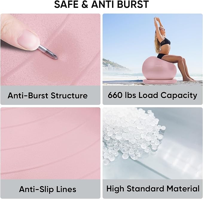APEXUP Yoga Ball Chair, Exercise Ball Chair with Base for Office, Anti Slip Stability Ball Fitness Ball Seat, Home Gym Workout Ball, Balance Ball with Pump (Pink, L)