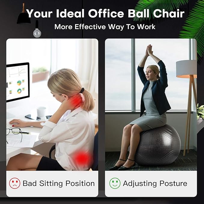 Gruper Yoga Ball, 18-30 Inch Extra Thick Exercise Ball for Workout Fitness Balance, Anti Burst Chair for Home and Office Desk, Includes Hand Pump & Workout Guide Access