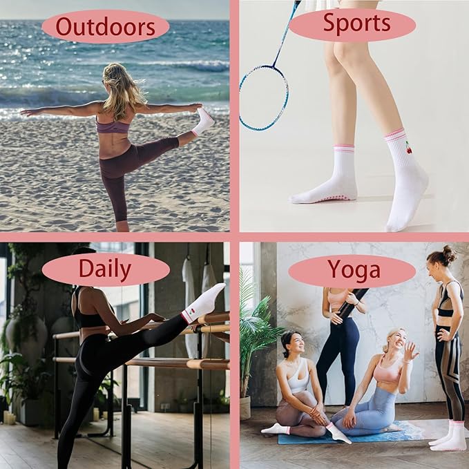 3 Pairs Pilates Socks,Socks Woman,Love Heart Anti Slip Particles,Mid Calf Yoga Socks for Pilates,Ballet,and Yoga