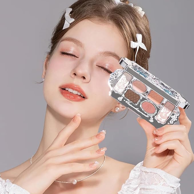 Flower Knows Swan Ballet Six-Color Makeup Palette,Eyeshadow,Blush,Highlighting & Contour All-in-One Face Makeup Palette with 4 Matte+2 Shimmer Neutral Shades(01 White Swan,0.23 Oz)