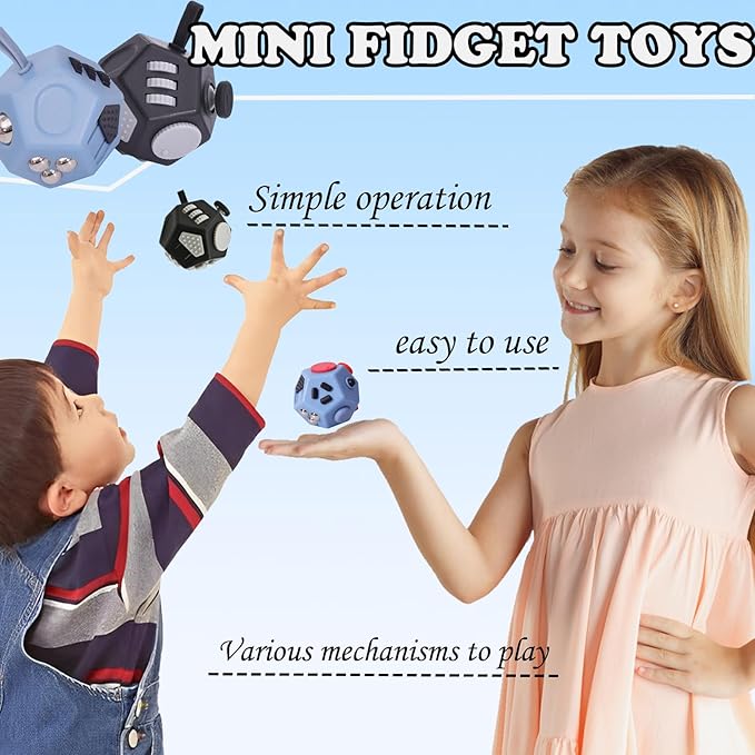 Hand-Held Fidget Dodecagon, 12-Side Fidget Toys Cube for Stress & Anxiety Relief, Pocket-Sized Sensory Toy for Adults, Kids with Autism to Improve Focus, Audible Silent Switchable Blocks