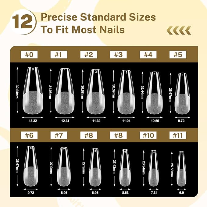 JODSONE Long Straight Nails Tips Full Cover Soft Gel Nail Tips for Professional Pre-shaped Straight Shape False Nail Half Matte Fake Nail 240PCS 12 Sizes