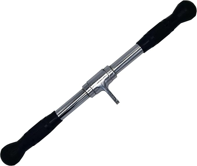 Lat Cable Machine Attachment Curl Pulldown Barbell Revolving Bar, Multi-Exerciser Cable Attachment, Solid Steel Tricep Press Down Bar with Rubber Handgrips & Revolving Hanger