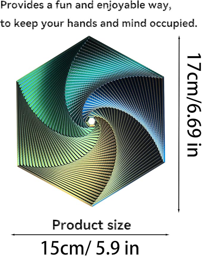 Fractal Fidget Hexagon, Kinetic Desk Spinning Toy, 35 Circles、5.9x6.69in, Used for Anxiety Disorder ADHD, Adult Office Visual Illusion fingertip Toys, 1 pc (Blue-Yellow-Violet)