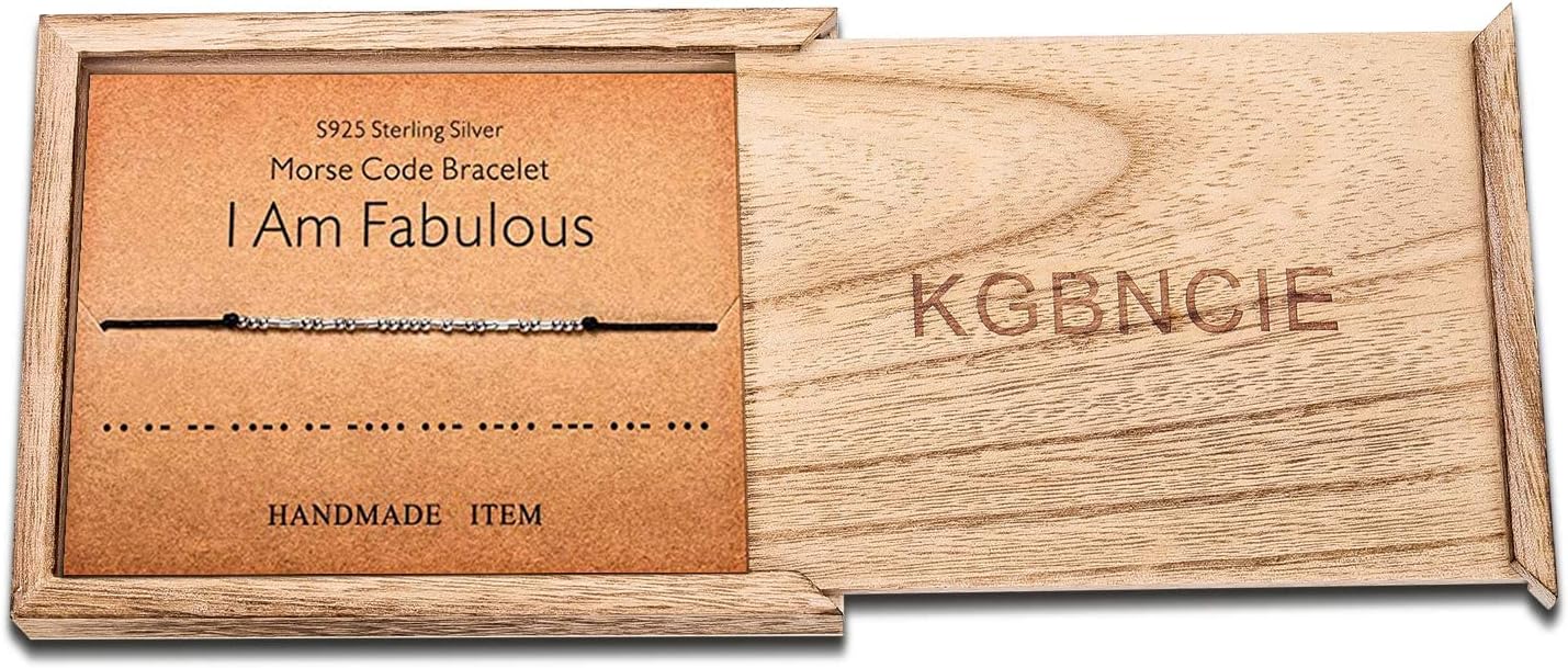 KGBNCIE Morse Code Bracelet for Women Sterling Silver Beads on Silk Cord Secret Message Fuck Friendship Inspirational Encouragement Bracelet Gift for Her