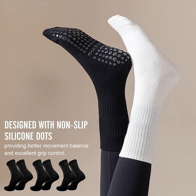 3 Pairs Non Slip Yoga Socks for Women Anti-skid Long Socks for Yoga, Barre, Ballet, Dance, Barefoot Workout Gym