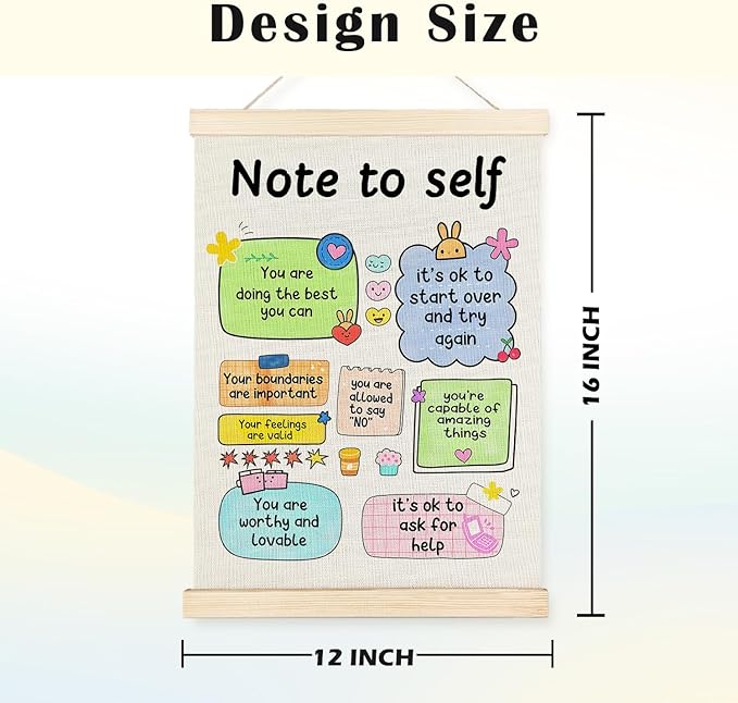 JINYO Mental Health Decor, Note to Self Inspirational Wall Art Poster, Positive Affirmations Wall Decor, Mental Health Wall Decor for Classroom Counselor Psychology Therapist Office, 12x16 Inch