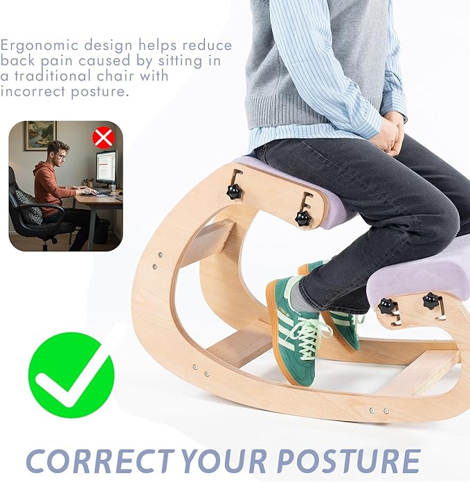 Knee Chair Ergonomic for Office,Rocking Kneeling Chair Desk,Adjustable Posture Chairs for Relieve Neck or Back Pain,Balance Chairs for Work,Meditation,Home,Gifts for Men,Women,Her,Him