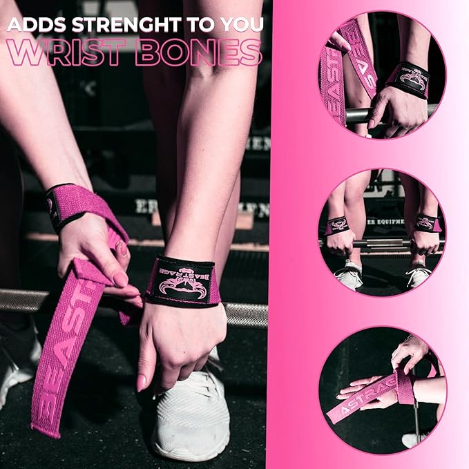 BEAST RAGE Lifting Wrist Straps for Weightlifting, Weight Lifting Straps Gym Grip Power Workouts Lifting Straps Padded Cotton Men Women Wrap Lift Deadlift Straps Hard Pull Exercise