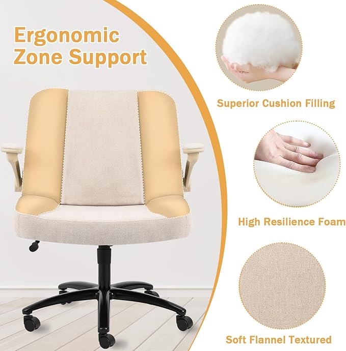 Criss Cross Chair with Arms, Plus Size Cross Legged Desk Chair with Flexible Back Cushion, Adjustable Arm Rest, Extra Wide Seat, 350lbs Fabric Home Office Chair with Castors and Bell Glides, Black