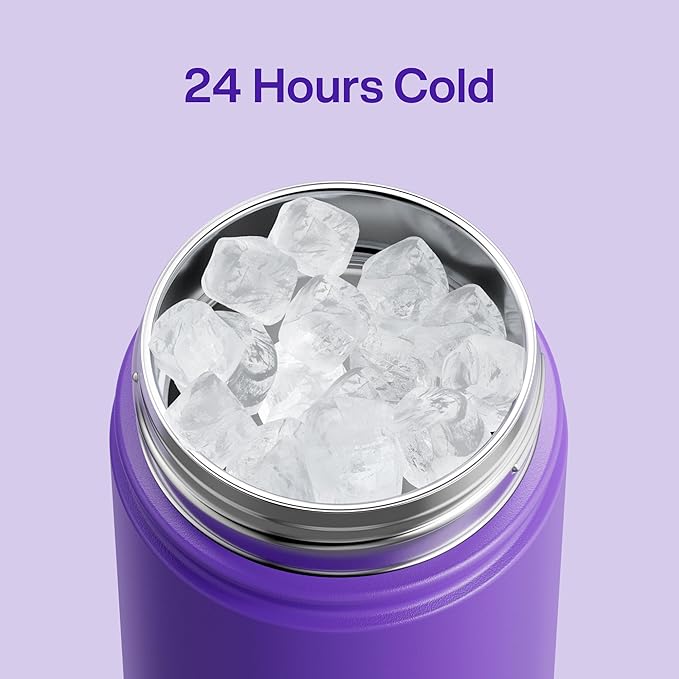 Insulated Water Bottle with Straw - Encool Stainless Steel Water Bottle, Leak-Proof, BPA-Free, Double Wall Vacuum Keeps Cold for 24 Hours for Sports, Travel, School (18 oz, Violet)