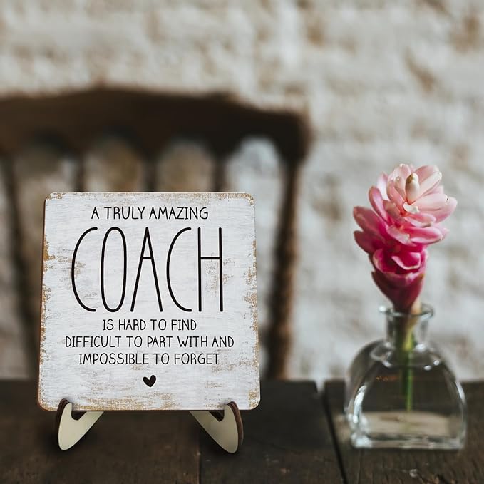 Decorative Desk Decor Motivational Coach Gift Positive Thank You Gifts Appreciation Plaque with Wooden Stand Inspirational Wood Sign for Coach Teacher Coworker Home Office Table Shelf