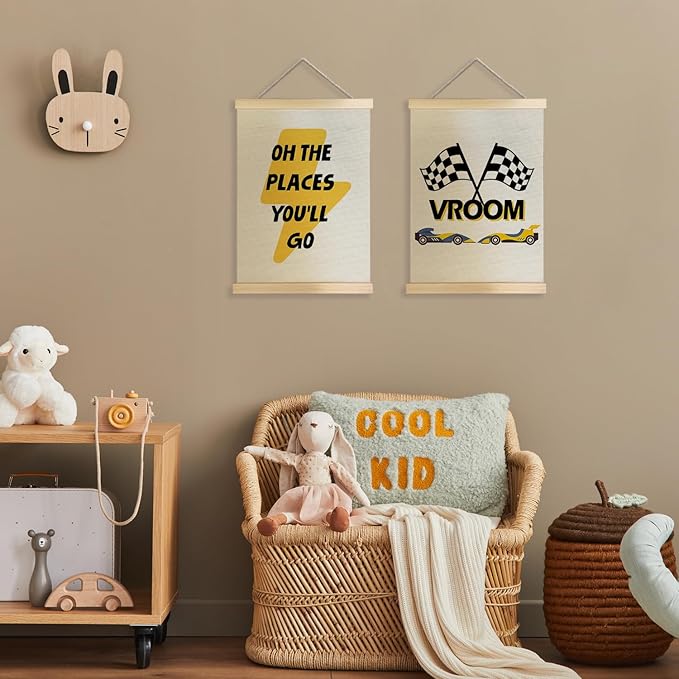 JINYO Race Car Wall Decor, Black and White Checkered Racing Flag Quote Wall Art Poster, Race Car Room Decor, Racing Cars Posters for Kids Boys Room Bedroom Playroom, 12x16 Inches Set of 2