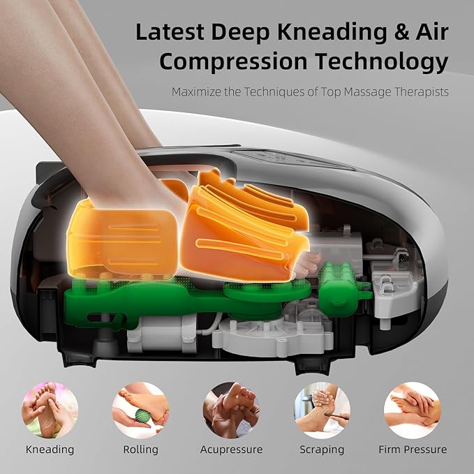 Shiatsu Foot Massager with Heat,Vibration,Air Compression and Deep Kneading for Plantar Fasciitis, Neuropathy,Improve Foot Wellness,Gifts for Women & Men(Silver)