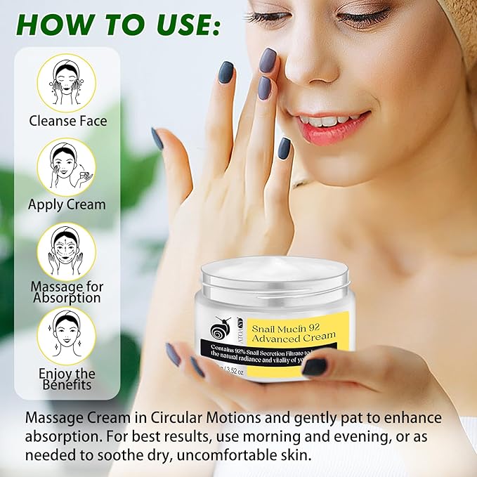Snail Mucin 92% Repair Serum Cream - Face Moisturizer Hydrating Anti Age Firming Wrinkle Reduction Daily Repair Snail Mucin Face Cream for Dry & Sensitive Skin, All Skin Types-100 g/3.52 oz