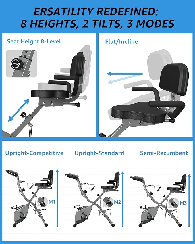 Foldable Exercise Bike for Small Apartments, Stationary Bikes for Home, Indoor Portable Cycling Bike with 16-Level Magnetic Resistance, 260LBS Capacity, 5.5 LBS Flywheel, Designed for Small Space Workout 816