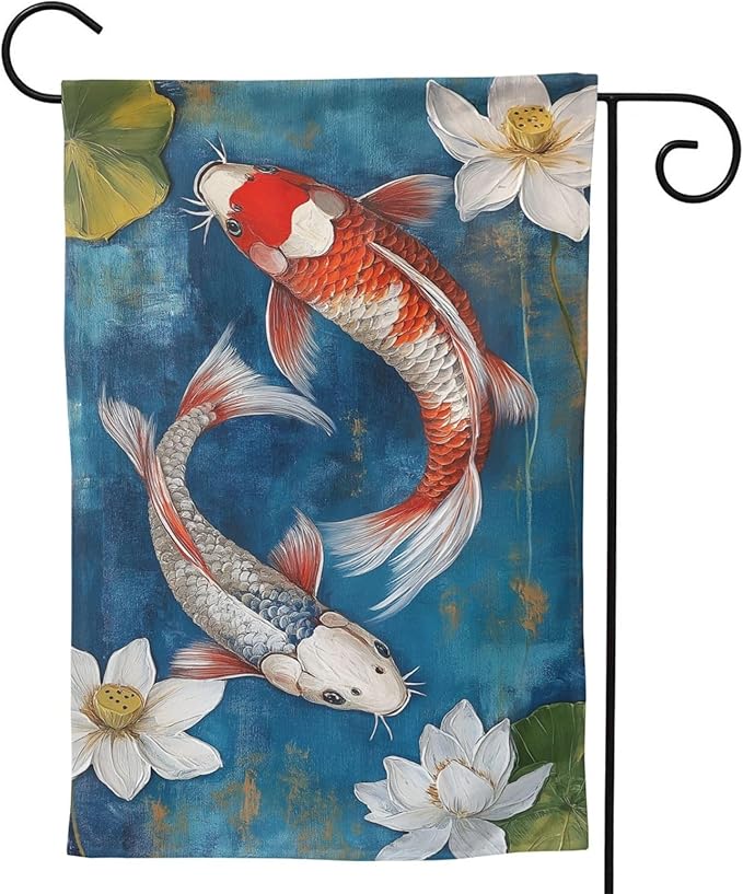 Two koi fish Garden Flag 12x18 In Double Sided Yard Flags Lawn Sign Decor No Flagstand