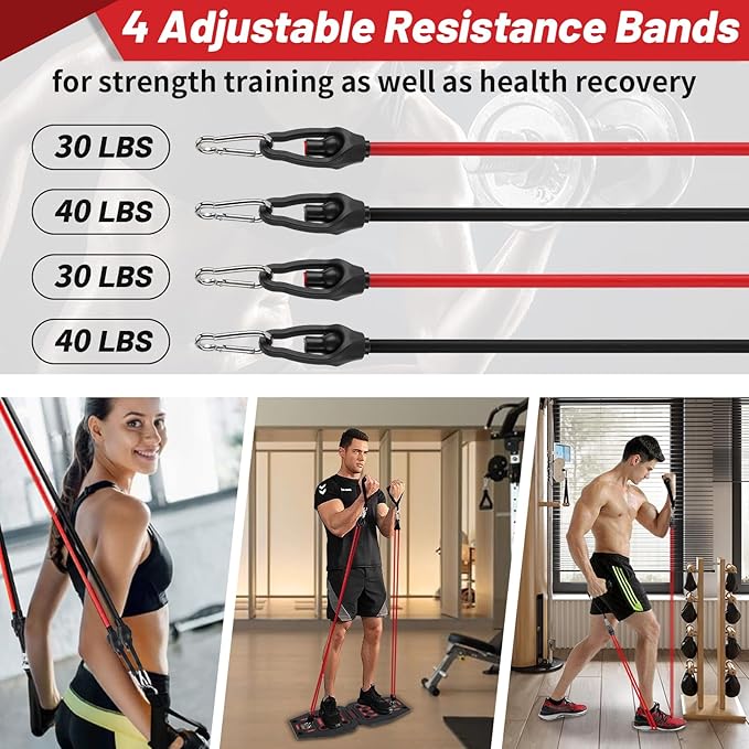 Push Up Board with Resistance Bands & Ab Roller – Portable Home Gym Equipment for Upper Body & Full-Body Workouts – Includes Pilates Bars & Accessories – Ideal for Men & Women