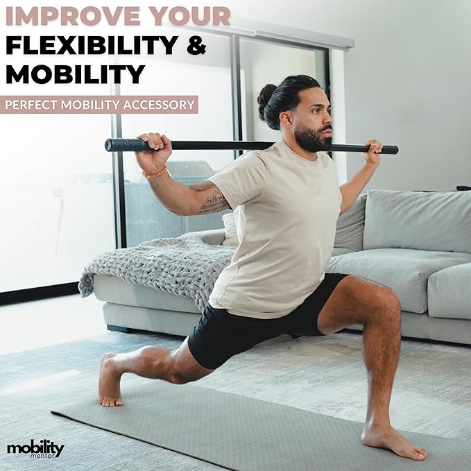 Yoga Stick Made from Natural Bamboo - 5ft Stretching Stick for All Fitness Levels - Stretch Stick with Non-Slip Handles for Mobility, Balance & Physical Therapy - Access 20+ Online Video & PDF Guides