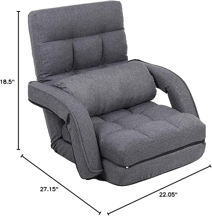 FLOGUOR Indoor Floor Gaming Chairs for Adults with Back Support,Chaise Lounge, 42-Position Folding Lazy Sofa with Pillow for Living Room, Bedroom, Balcony(Grey) 8803GR