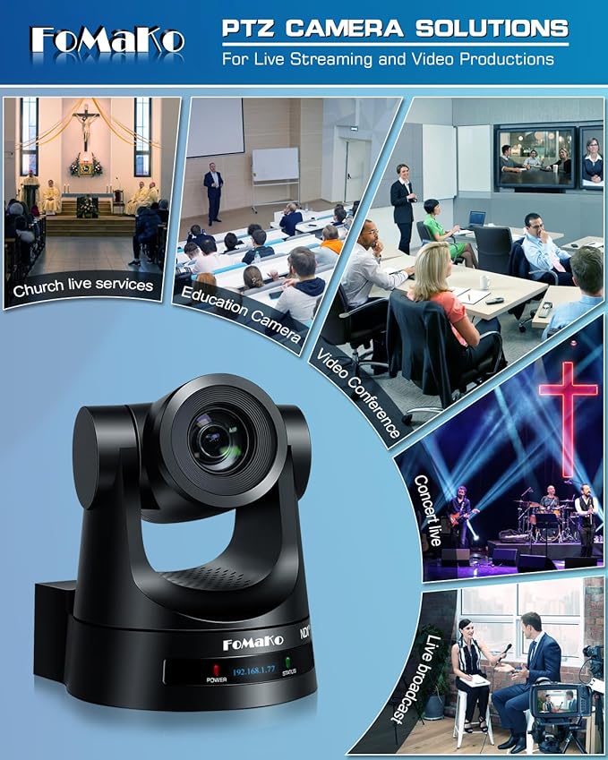 FoMaKo NDI PTZ Camera, AI Auto-Tracking Gen 3, 20x Optical Zoom HDMI PTZ Camera for Church Worship Education Events (NDI 6 & NDI HX3 Certified)(KN20A Pro Black)