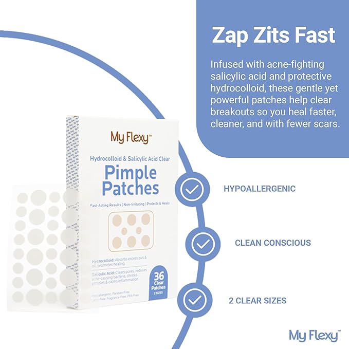 Pimple Patches - Hydrocolloid Acne Patches with Salicylic Acid (36 Acne Dots, 2 sizes), Pimple Patches for Face, Invisible Zit Stickers. Thin, Clear Hydrocolloid Patch; Blemish Protection.