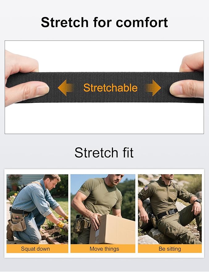 JUKMO Quick Release Tactical Belt, Military Work 1.5" Nylon Web Golf Belt with Heavy Duty Seatbelt Buckle