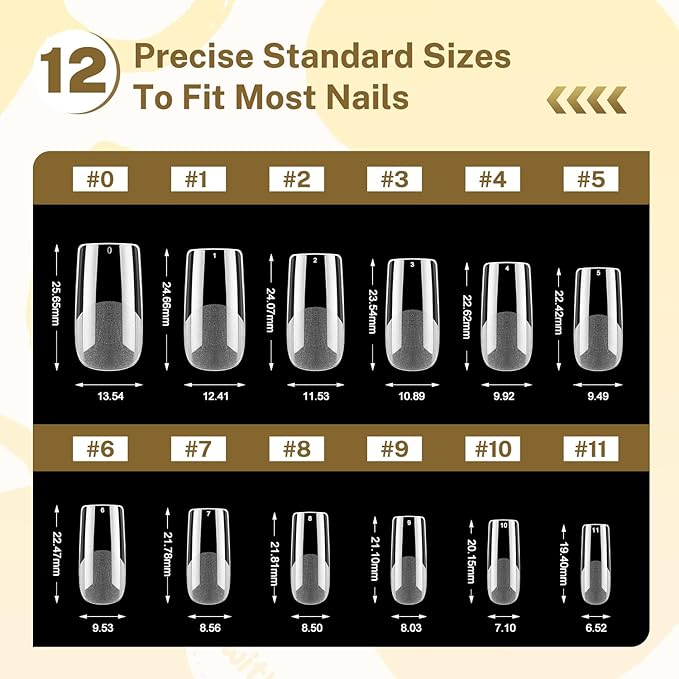 JODSONE Square Nail Tips Soft Nail Gel Tips Half Matte Full Cover Clear Gelly Press on Flase Nail Tips for Extension Nail Manicure 12 Sizes 240Pcs