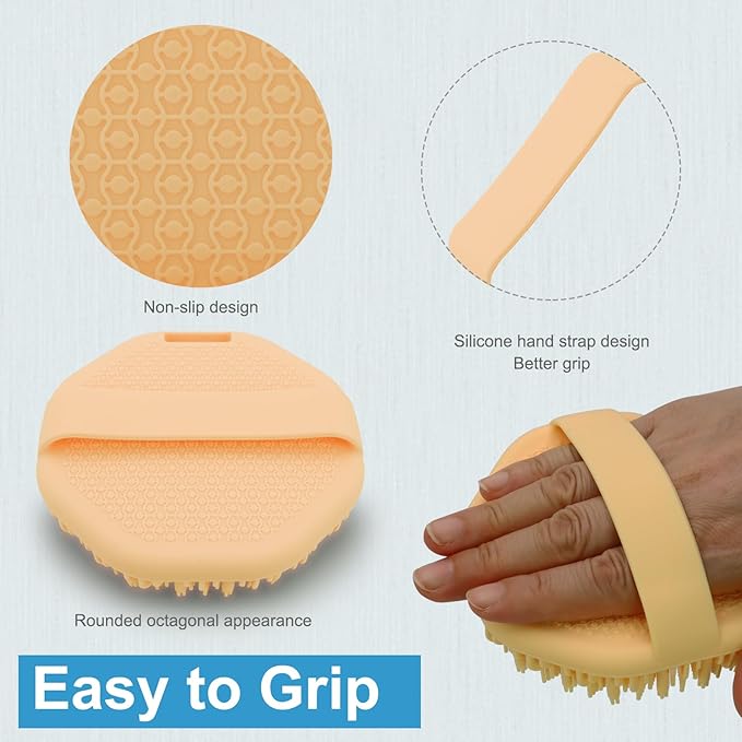Silicone Body Scrubber,Exfoliating Body Scrubbers for use in Shower,Silicone Body Brush for Showering and Anti-Slippery Handles for All Skin Types(Orange)