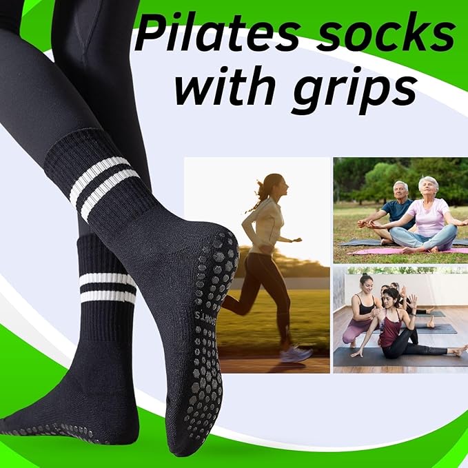 3/6 Pairs Cute Pilates Socks with Grips,Yoga Socks Barre Sock Non Slip Embroidery for Barre Ballet Barefoot Workout