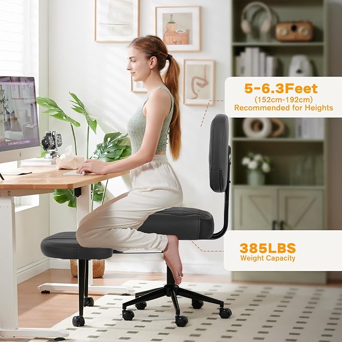Ergonomic Cross Legged Office Chair with Wheels, Wide Seat and Backrest for Meditation, ADHD Cross Legged Office Chair with Adjustable Height, 360°Rotating Footrest for Yoga Home Office