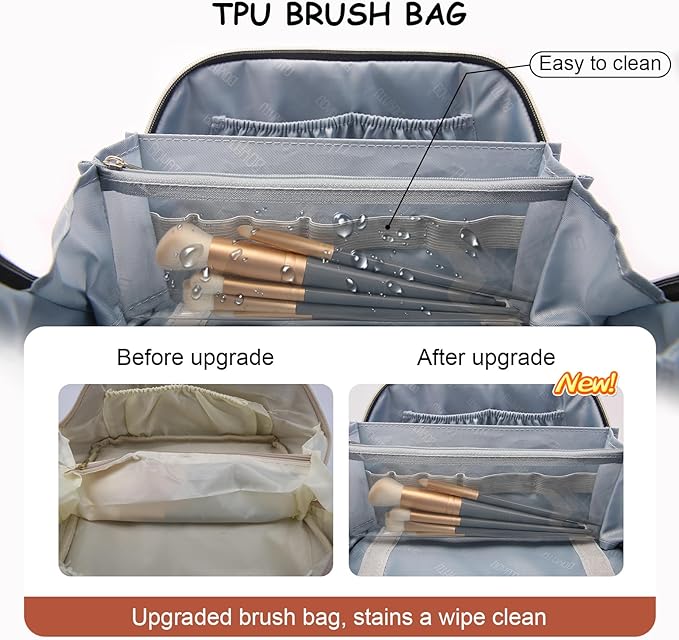 BOYATU Travel Makeup Bag Organizer Cosmetic Bag: 3 Pcs Set Make up Bags for Women with Handle - Waterproof Vegan Leather Toiletry Bags Travel Essentials Pouch with Compartments (C-10-tan)