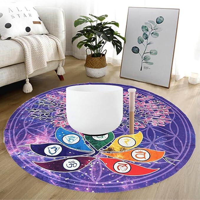 FMTY Perfect Pitch Crystal Singing Bowl 14 inch Washable Healing Bowl Cushion 52"Meditation Sound Bowl with Singing Bowls Mat for Relaxation, Yoga, Chakra Healing, Stress Relief (C Note, 14 inch)