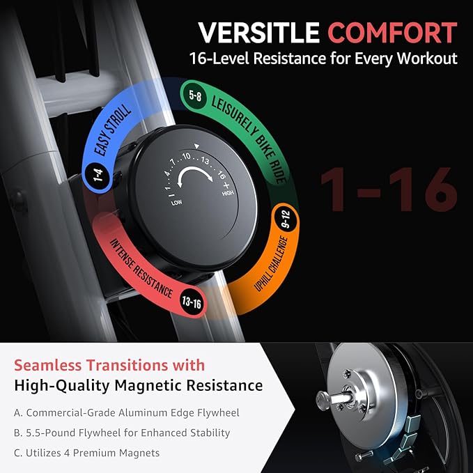 Foldable Exercise Bike for Small Apartments, Stationary Bikes for Home, Indoor Portable Cycling Bike with 16-Level Magnetic Resistance, 260LBS Capacity, 5.5 LBS Flywheel, Designed for Small Space Workout 816