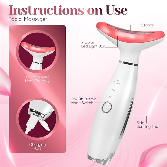 KLY Beauty 7-in-1 Beauty Facial Massager for Face and Neck – Thermal & Vibrating Facial Tool for Wrinkle Reduction, Skin Firming, Skin Lifting and Skin toning| With Retinol Collagen Creme