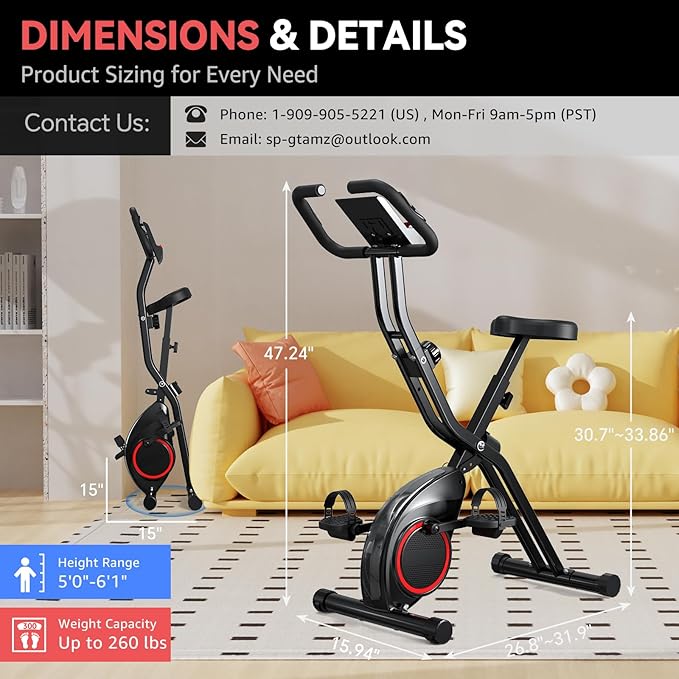 Foldable Exercise Bike for Small Apartments, Stationary Bikes for Home, Indoor Portable Cycling Bike with 16-Level Magnetic Resistance, 260LBS Capacity, 5.5 LBS Flywheel, Designed for Small Space Workout 816