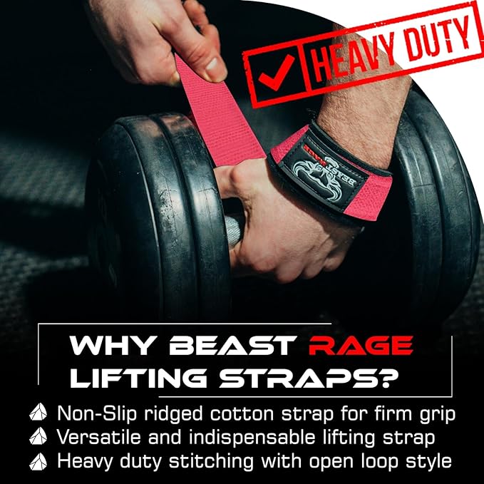 BEAST RAGE Lifting Wrist Straps for Weightlifting, Weight Lifting Straps Gym Grip Power Workouts Lifting Straps Padded Cotton Men Women Wrap Lift Deadlift Straps Hard Pull Exercise